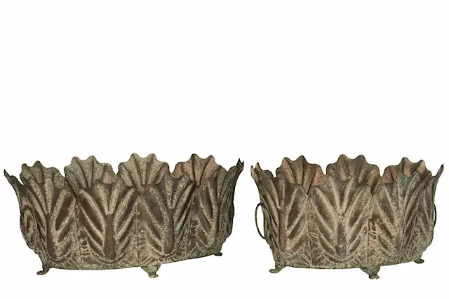 Kruka utomhus Blad Oval Metall Grön