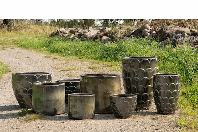 Kruka utomhus Grön Glaserad Lergods Mix Pall