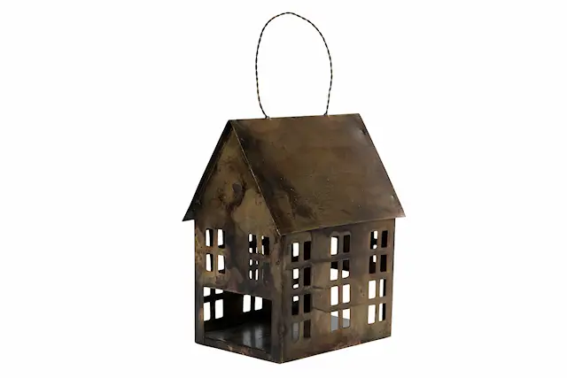 Hus Hänge Metall Antik Brun