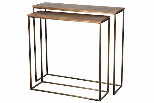 Sidebord Oblong Antik Mässing/Trä