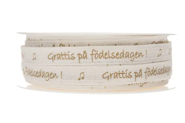 Dekorationsband Grattis på Födelsed 15 mm
